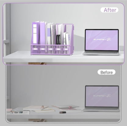 SUPEASY Desk Organizers Metal Desk Magazine File Holder with 5 Vertical Compartments Rack File Organizer for Office Desktop, Classroom, Home Workspace, Black