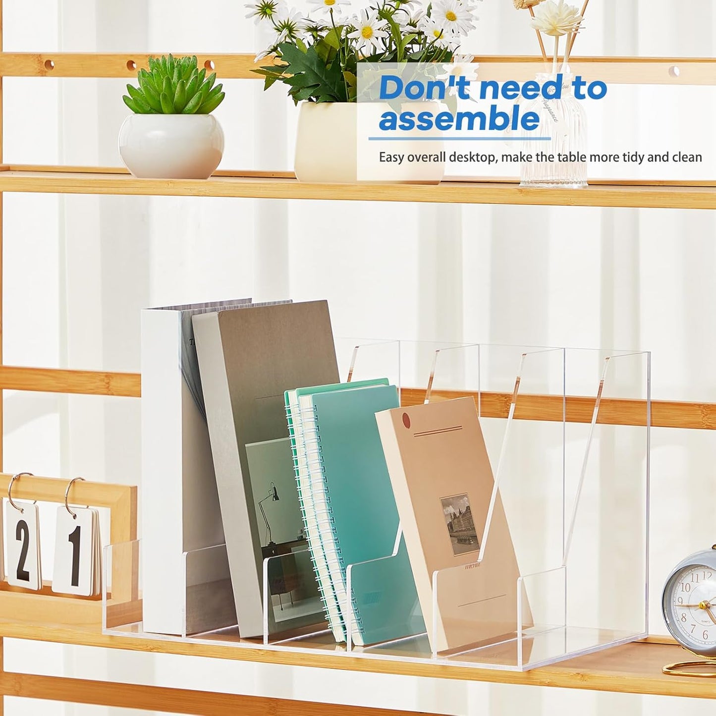 Suzile Clear Acrylic Magazine File Holder with Vertical Compartments Desk Organizer Book Rack for Desk Sorter Paper Folder Office Accessories(Clear,14.2 x 7.2 x 6.5 Inch)