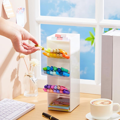 MotiMind Acrylic Pen Organizer Storage for 250 Markers Vertical Marker Organizer Acrylic Pen Display Holder for Office Desk Desktop Stationery Pencil Storage, Clear, 13 x 4 x 12.4 Inch