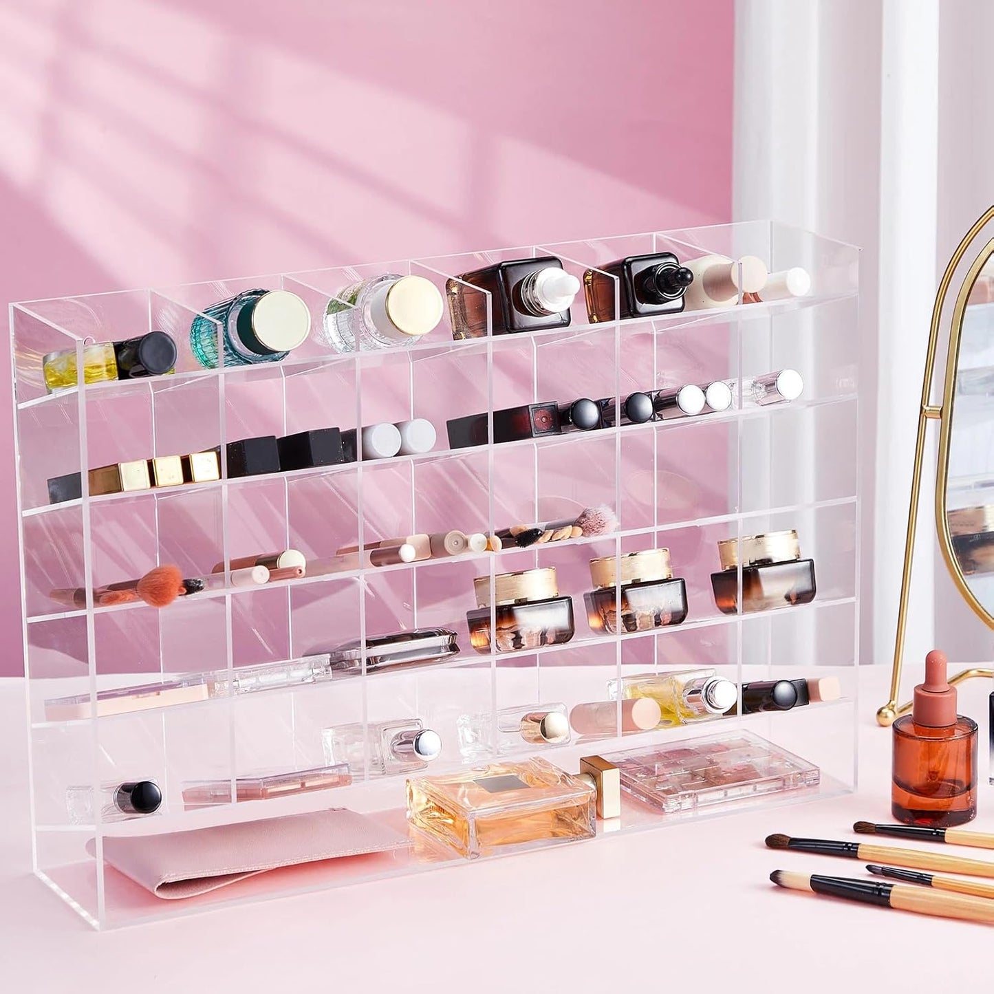 MotiMind Acrylic Pen Organizer Storage for 250 Markers Vertical Marker Organizer Acrylic Pen Display Holder for Office Desk Desktop Stationery Pencil Storage, Clear, 13 x 4 x 12.4 Inch