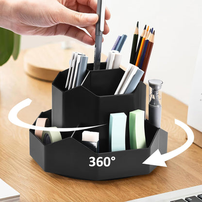 Pencil Pen Holder for Desk, 9 Slots 360 Degree Rotating Desk Organizer, Cute Pen Organizers Stationery Supplies for Office Home & Art Supply (Beige)