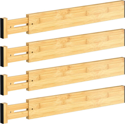DUCOO 4 PCS Drawer Divider, 17"-22" Adjustable Bamboo Drawer Dividers Organizers, Expandable Separators for Kitchen, Clothes, Dressers, Home, Office