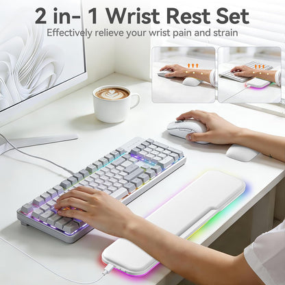 2-in-1 Heated Wrist Rest Set, Ergonomic Memory Wrist Pad with RGB Lights and Non-Slip Base, Keyboard Mouse Wrist Rest for Computer Laptop Office Work and PC Gaming