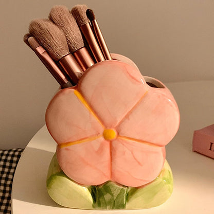 Red Makeup Brush Holder Pen Holder Office Desk Accessories Aesthetic Pencil Holders Cute Toothbrush Holders Flower Home Decor Vase Birthday Gifts for Women Vanity Kawaii Kitchen Utensil Holder