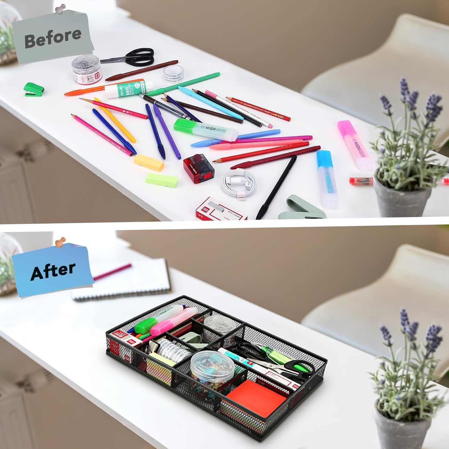 shenee Desk Drawer Organizer Tray,Drawer Organizer for Office and Home,Desk Organizer with Drawers,4 Compartments,Non-Slip Desk Organizers and Accessories for Stationery Makeup School (Black)
