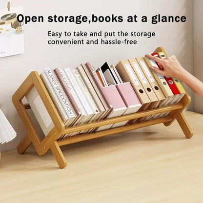 Desktop Bookshelf Bamboo Book Storage Organizer Large Magazine Holder Racks for Home Office Bedroom Tilting Bookcase for Books CDs Files Magazine Display Back to School Gift