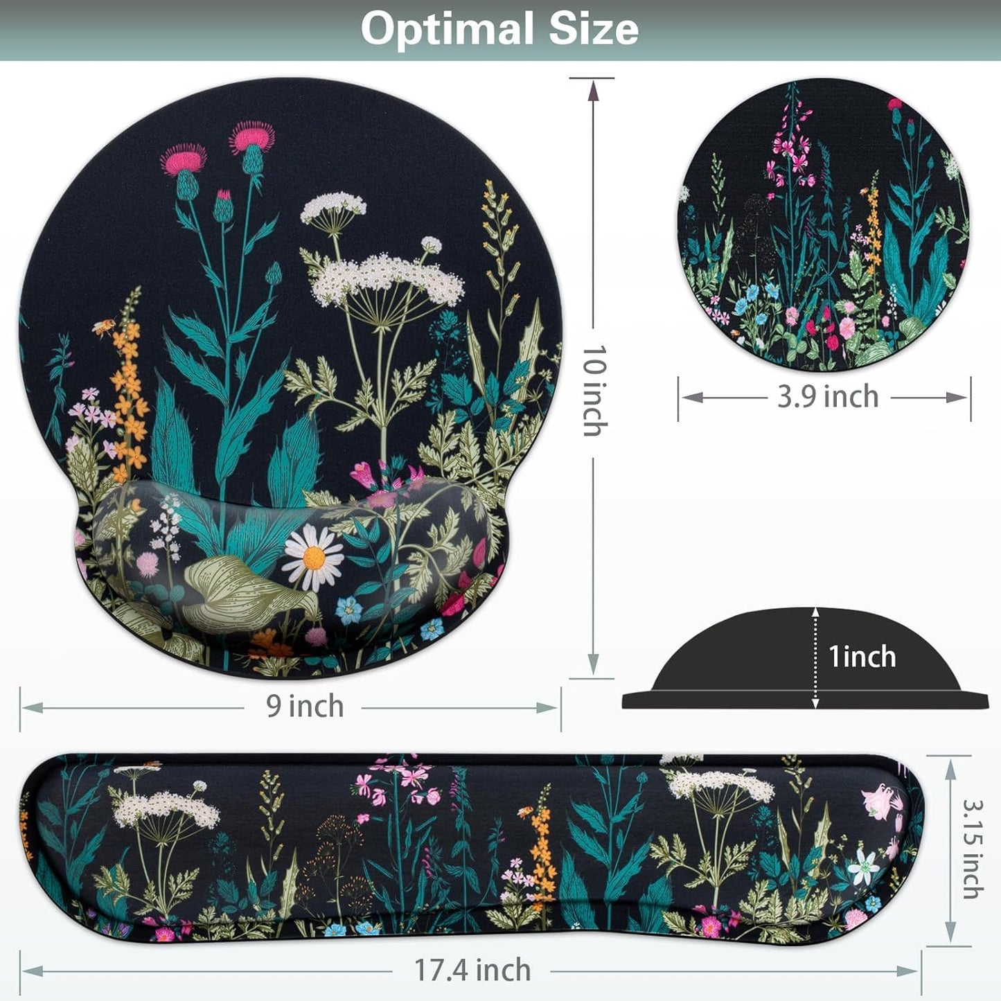 Mouse Pad with Wrist Rest Set, Qomolama 3-in-1 Wrist Support Mouse Pad Set, Floral Gaming Mousepad with Anti-Skid Base,Ergonomic Mouse Pad,Memory Foam Keyboard Gel Wrists Rest