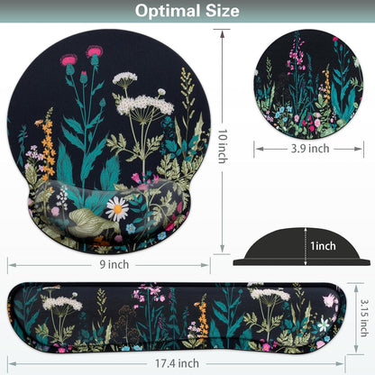 Mouse Pad with Wrist Rest Set, Qomolama 3-in-1 Wrist Support Mouse Pad Set, Floral Gaming Mousepad with Anti-Skid Base,Ergonomic Mouse Pad,Memory Foam Keyboard Gel Wrists Rest