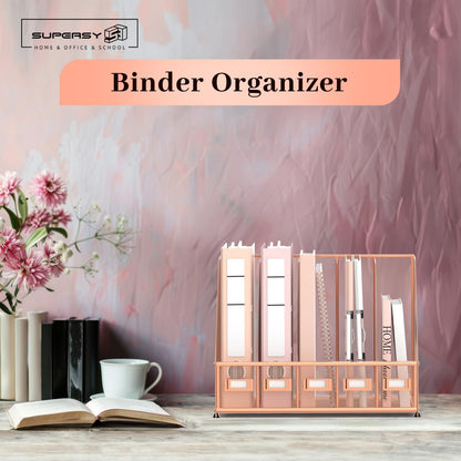 SUPEASY Desk Organizers Metal Desk Magazine File Holder with 5 Vertical Compartments Rack File Organizer for Office Desktop, Classroom, Home Workspace, Black