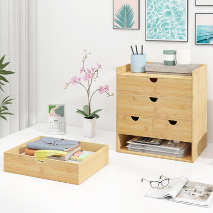Wisuce Bamboo Desk Drawer Organizer, 3 Drawer Desktop Organizer with Drawers Tabletop Storage Organization Box for Office Home Toiletries Supplies Vanity, No Assembly Required