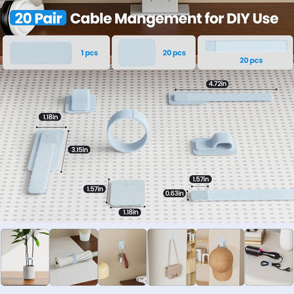 Cable Management Under Desk, 【Up to 15 Cord】【Enhanced Wire Holder】 Cord Organizer, Adjustable Hook and Loop Cable Ties, Home Office Essentials, Cable Hider Clips Under Table, 20 Pair