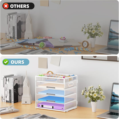 Marbrasse 5-Tier Letter Tray Paper Organizer with Handle, Multi-Functional Mesh File Organizer for Desk, Adjustable Compartments Mesh Desktop Storage for Office Supplies,Black
