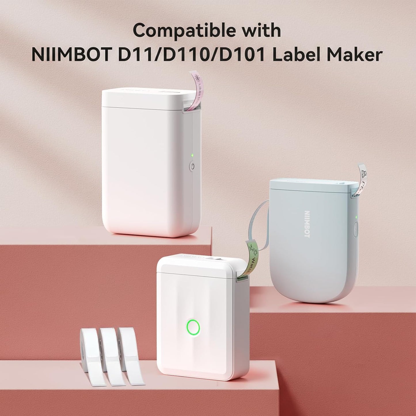 NIIMBOT White Cable Label Maker Tape for D11/D110/D101 Label Maker, 12.5 x 109 mm (0.49'' x 4.29''), 3 Rolls, Thermal Label for Home Office Labeling Tape Replacement