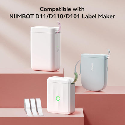 NIIMBOT White Cable Label Maker Tape for D11/D110/D101 Label Maker, 12.5 x 109 mm (0.49'' x 4.29''), 3 Rolls, Thermal Label for Home Office Labeling Tape Replacement