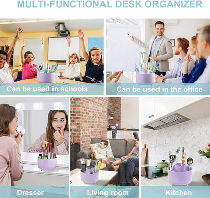 Cayxenful Pencil Holder For Desk,5 Slots 360°Degree Rotating Desk Organizers And Accessories,Desktop Storage Stationery Supplies Organizer, Cute Pencil Cup Pot For Office, School, Home (B-White)