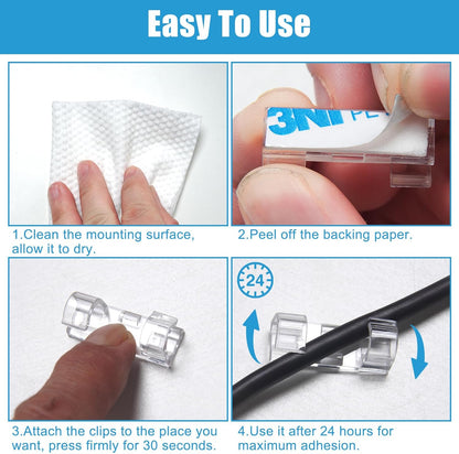 40PCS Strong Adhesive Cable Clips Clear, Premium Wire Holders for Wall, Strong Cord Organizer Under Desk, Car, PC, Christmas Light Indoor/Outdoor