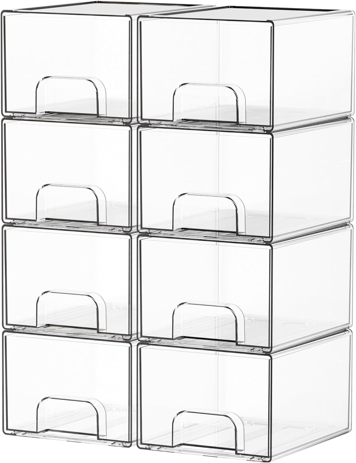 Yieach 4 Pack Clear Stackable Storage Drawers,4.4'' Tall Acrylic Drawer Containers for Organizing,Bathroom Organizers and Storage Bin Box,Plastic Makeup,Medicine Organizer Bins for Cabinet,Undersink