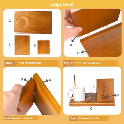 Wood Desktop Book Stand for Reading Rest Birthday and Mothers Day Gifts, Book Page Holder Thumb Bookmark,Magnet Couple Photo or Note, Book Accessories, Triangle Book Nook with Cup for Book Lovers