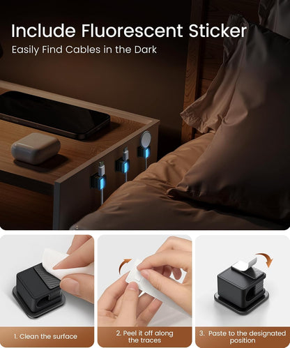 6 Pack Magnetic Cable Clips, Glow in The Dark Cable Holders, GolbinBox Cord Organizer with Shockproof Silicone, Fits up to 8mm Adhesive Cord Clips for Desk, Wall, Nightstand, Car, Home, Office, Blue
