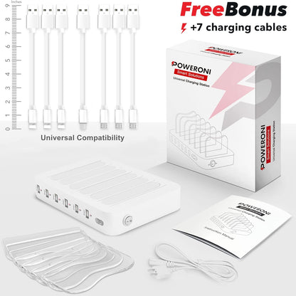 USB Charging Station - 6 Port Universal Charging Station for Multiple Devices - Multi Device Charger Dock - Compatible with Apple, iPad, iPhone, Android Cell Phones, and Tablets - Black