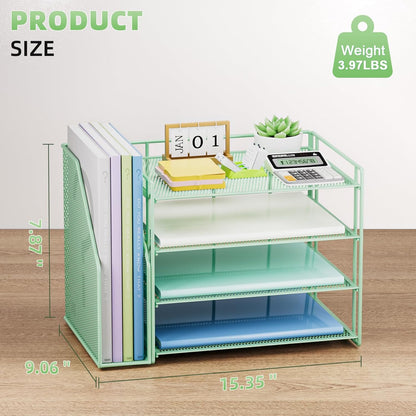 Marbrasse Desk Organizer and Accessories，4-Tier Paper Letter Tray Organizer with File Holder，Desk Accessories & Workspace Desktop Organizers for School Home Office Supplies (Blue)