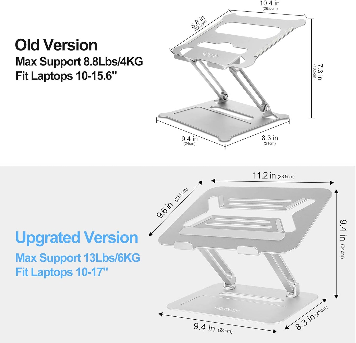 Urmust Adjustable Laptop Stand for Desk Aluminum Computer Stand for Laptop Riser Holder Notebook Stand Compatible with MacBook Air Pro Ultrabook All Laptops 11-17 inch (Black)