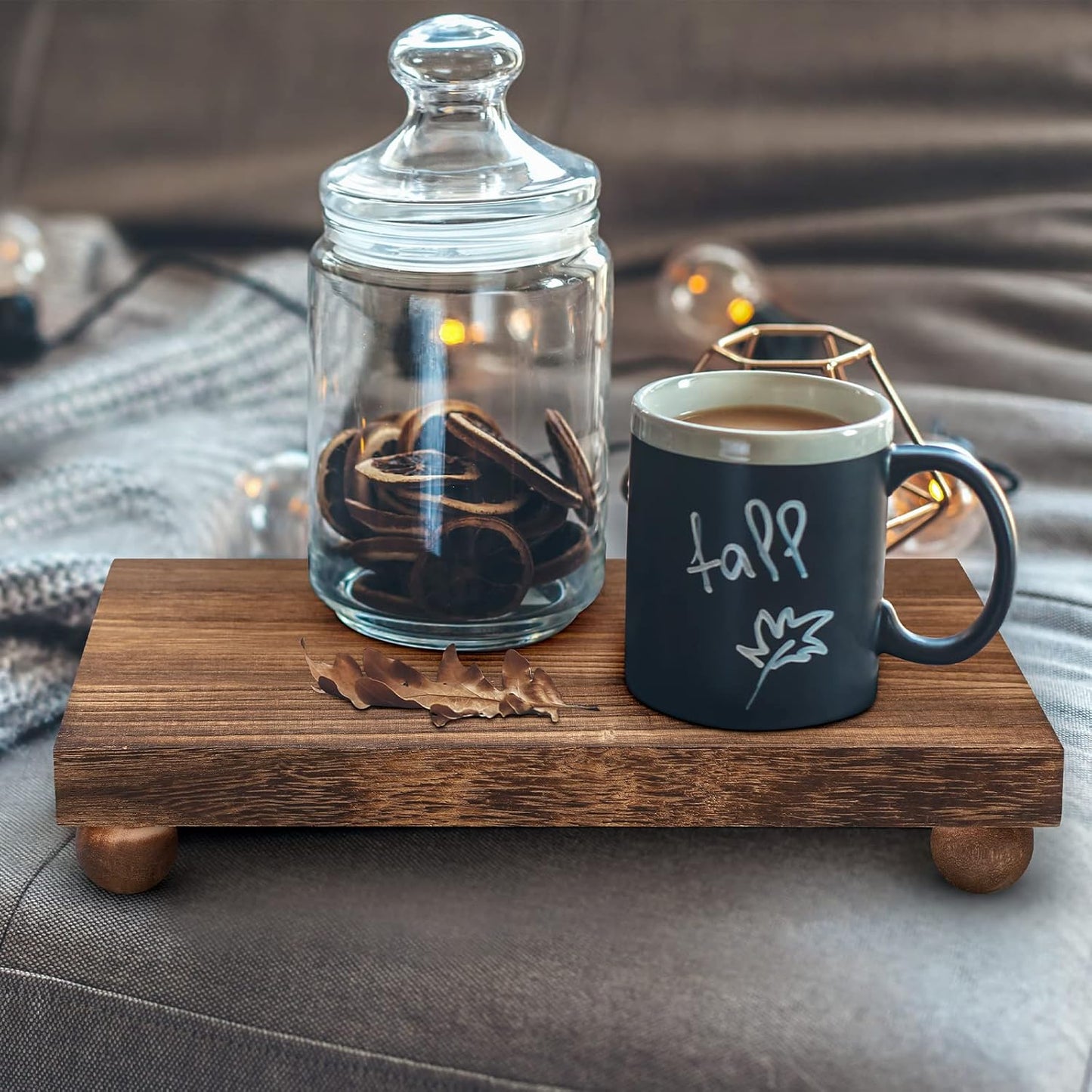 Amyhill Wood Pedestal Stand Kitchen Soap Tray Farmhouse Wooden Riser Stand for Kitchen Bathroom Counter Table Decor Plant Candle Vases Display(Classic,Black,9 x 6 Inch)