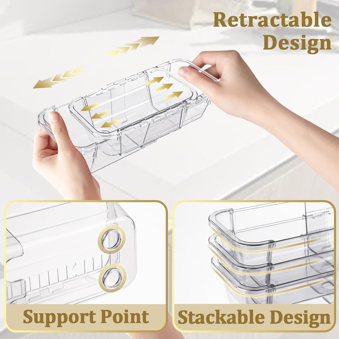 14 Pcs Adjustable Clear Drawer Organizer, Extendable Vanity Storage Bins, Desk Drawer Organizer Set for Makeup, Cosmetics, Bedroom, and Gadgets, Purple