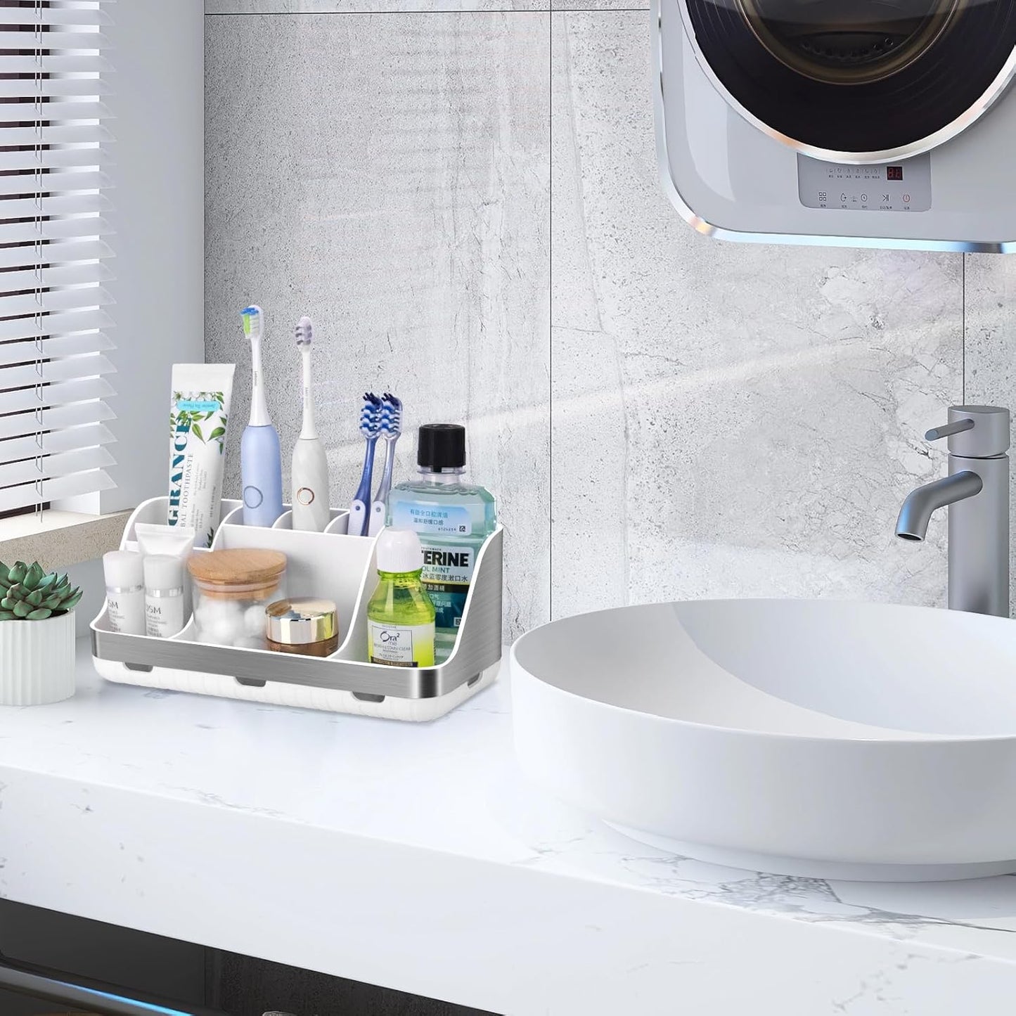 GFWARE Bathroom Organizers and Storage - Detachable 7 Slots Kids Electric Toothbrush and Toothpaste Holde Drainage for Bathroom Accessories Organization Counter Vanity Storage