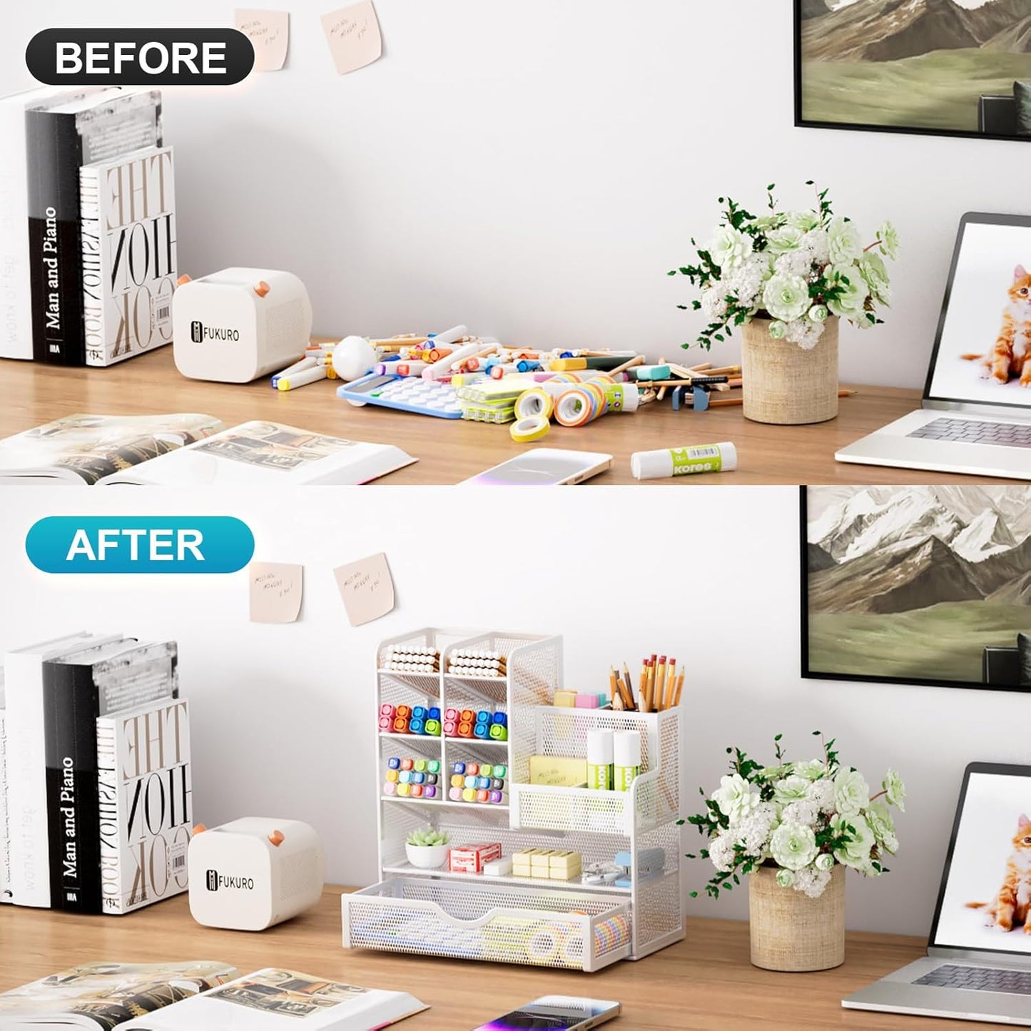 Marbrasse Mesh Pen Holder for Desk, Multi-Functional Pencil Organizer with Drawer, Desk Organizers and Accessories for Office Art Supplies (Black)