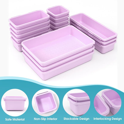 StoreHappily 10 PCS Drawer Organizer Set, 4 Size Makeup Drawer Divider Organizer With Non-Slip Pads, Interlocking Plastic Storage Bins for Office,Jewelry Vanity,Gadgets, Bathroom,Kitchen, Black