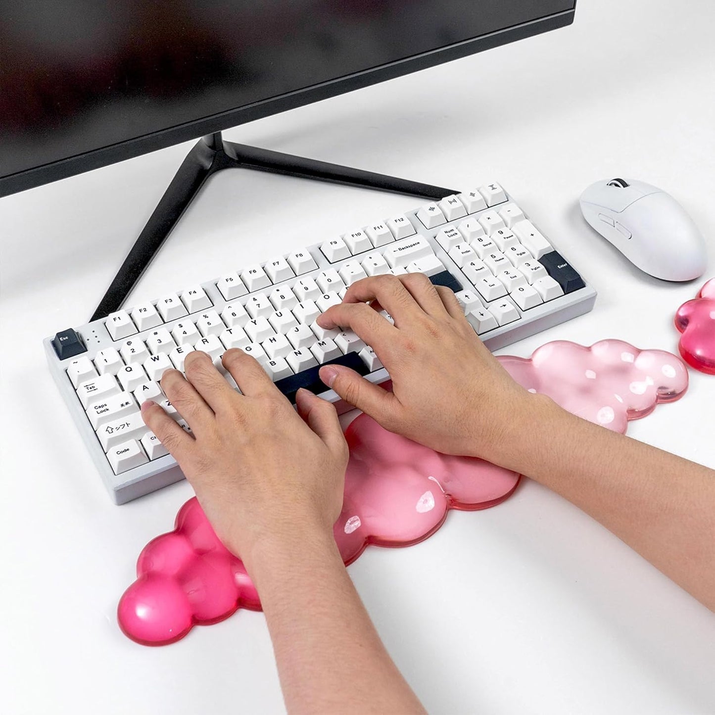 Gel Keyboard and Mouse Wrist Rest Set – Clear Cloud Wrist Rest for Computer Keyboard 60%/68%/75%, Comfort & Support for Typing and Gaming(Purple Green)