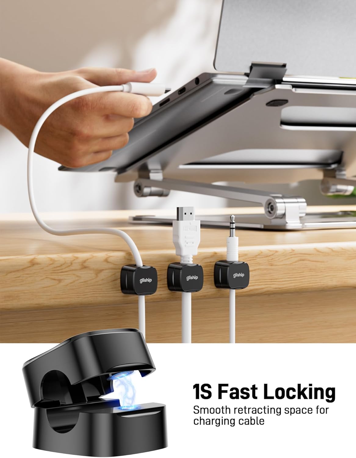 6-Pack Magnetic Cable Clips - Cell Phone Cord Holder for Nightstand, Mini Cube Cord Holder with 6 Extra Strong Adhesive Pads, USB Cable Magnetic Clip for Office Desk Home