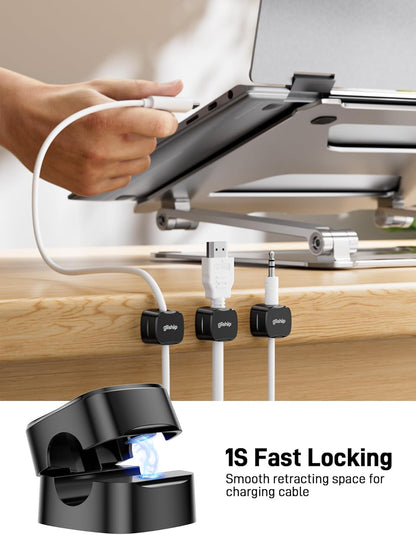 6-Pack Magnetic Cable Clips - Cell Phone Cord Holder for Nightstand, Mini Cube Cord Holder with 6 Extra Strong Adhesive Pads, USB Cable Magnetic Clip for Office Desk Home