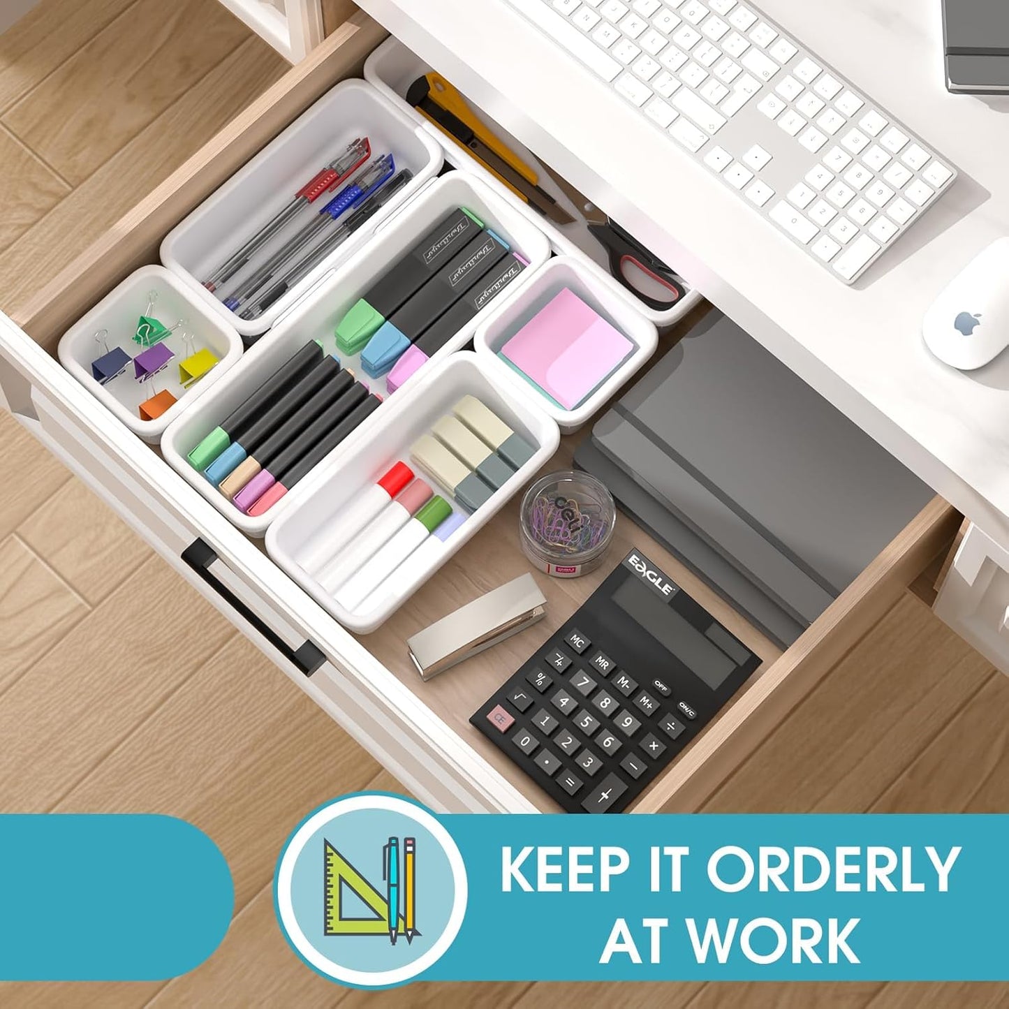 StoreHappily 10 PCS Drawer Organizer Set, 4 Size Makeup Drawer Divider Organizer With Non-Slip Pads, Interlocking Plastic Storage Bins for Office,Jewelry Vanity,Gadgets, Bathroom,Kitchen, Black