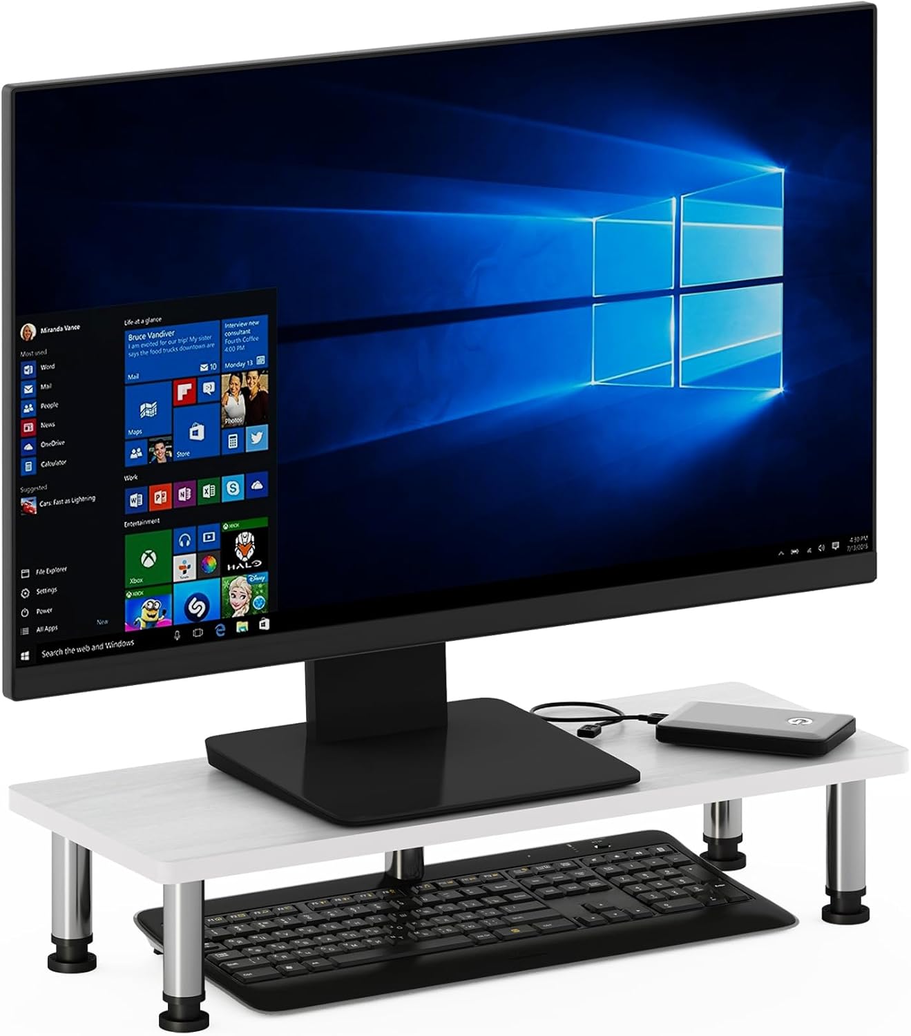 Furinno Turn-N-Tube Corner Monitor Riser Stand with Stainless Steel Tubes, Americano