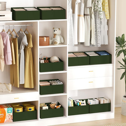 DIMJ Closet Storage Bins, 6 Pack Storage Baskets for Shelves, Foldable Closet Organizer with Handle, Linen Closet Organizers and Storage for Clothes, Toys, Towel, Books (Black)
