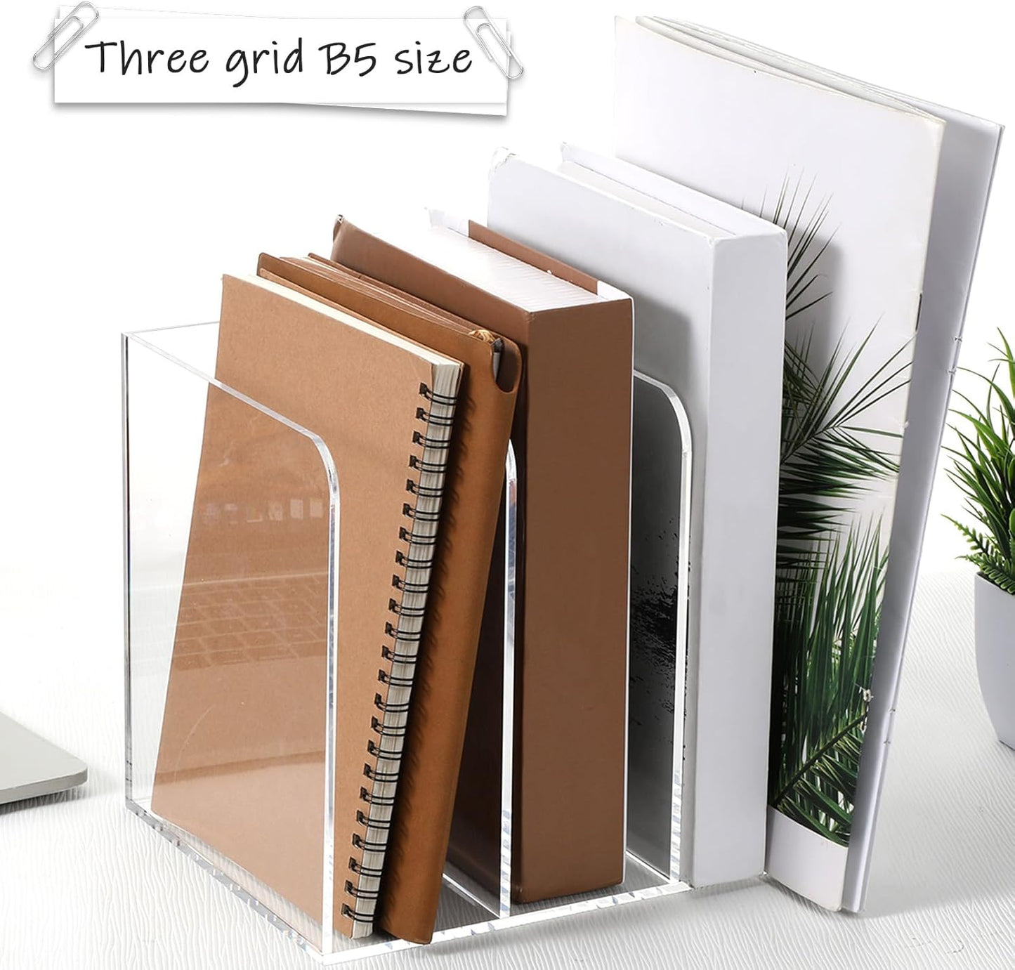 Acrylic Desk Organizer, Thickened Clear Magazine Holder with 3 Vertical Compartment Acrylic File Sorter Organizer for Office, Home, Classroom