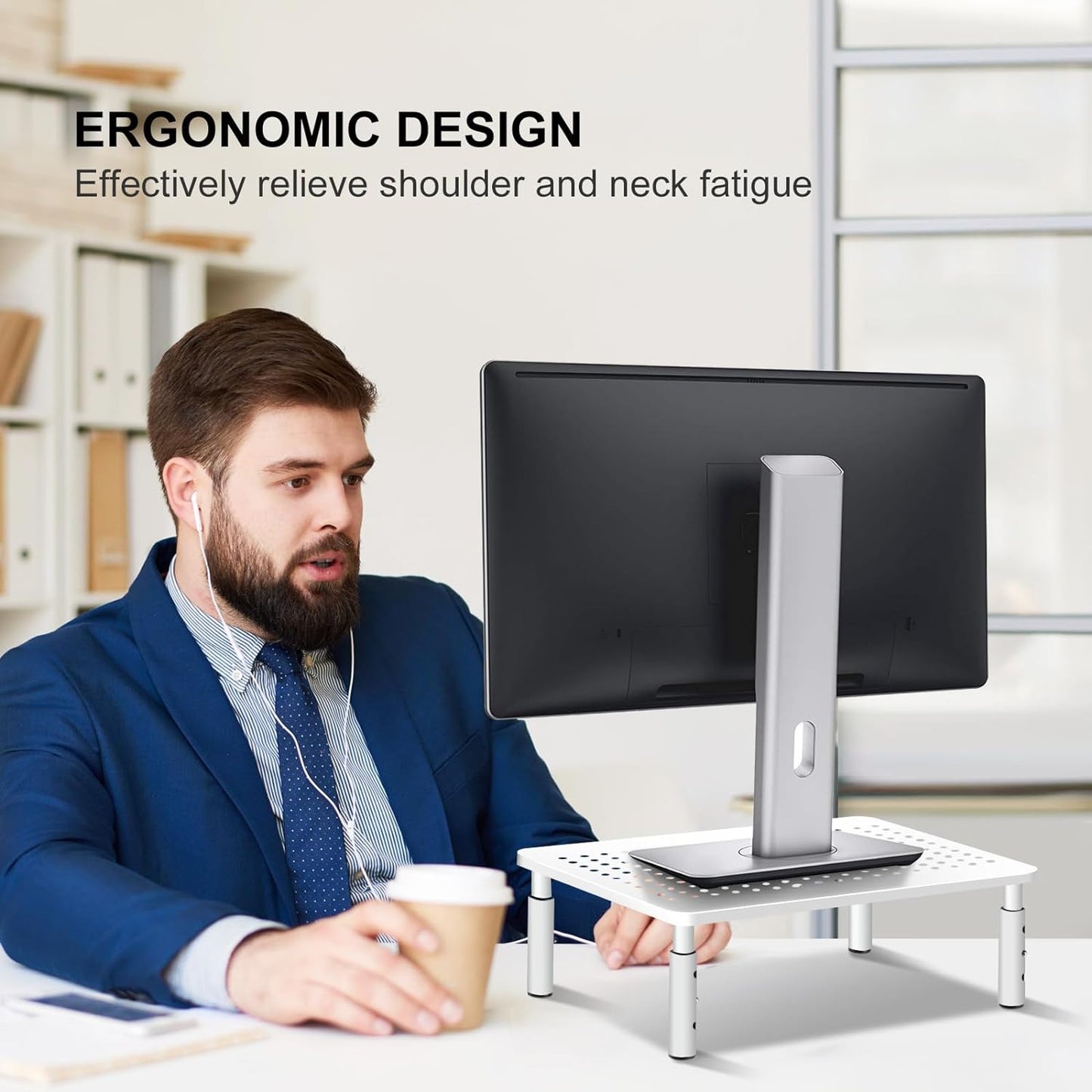 Bracwiser Monitor Stand Riser, Metal Computer Stand, 3 Height Adjustable Screen Riser with Mesh Platform for PS4, Laptop, Printer, Notebook and All Flat Screen, Holds Up to 20KG