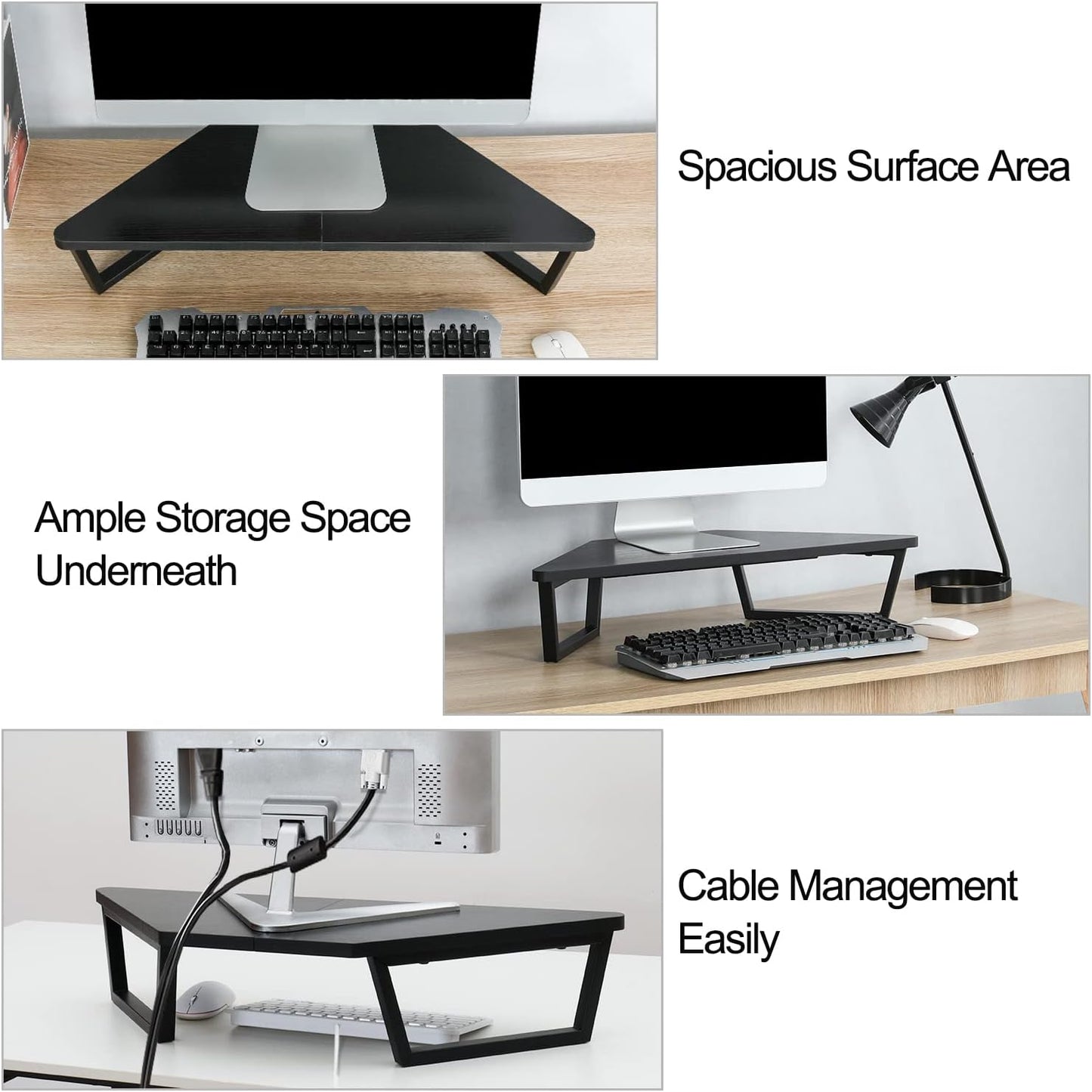 TEAMIX 26 inch Triangle Monitor Stand Riser, Desktop Corner Shelf with Metal Leg Wood Computer Stand with Storage Laptop Riser Office Organization