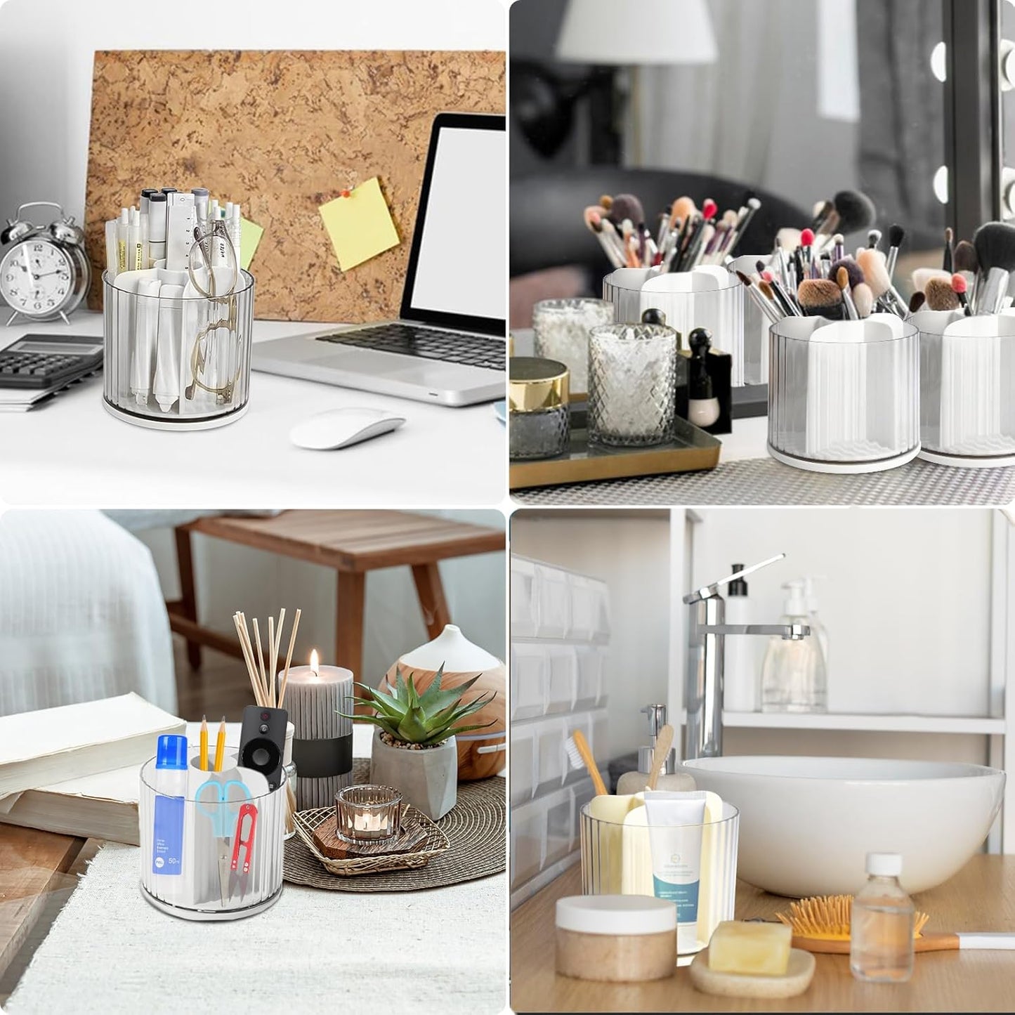 Marte Vanci 360 Degree Rotating Pen Pencil Holder Desk Stationery Organizer Tidy Organizer for Pencil Makeup Painting Brush Cosmetic Craft Storage Bin Pen Pot for Home Office School 6 Slots White