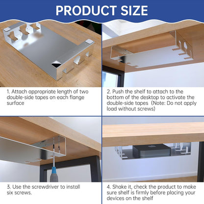 Upgrade Under Desk Shelf with Heat Dissipation - Under Table Shelf for Laptop, Audio, Game Console Device - Work Station, Standing Desk