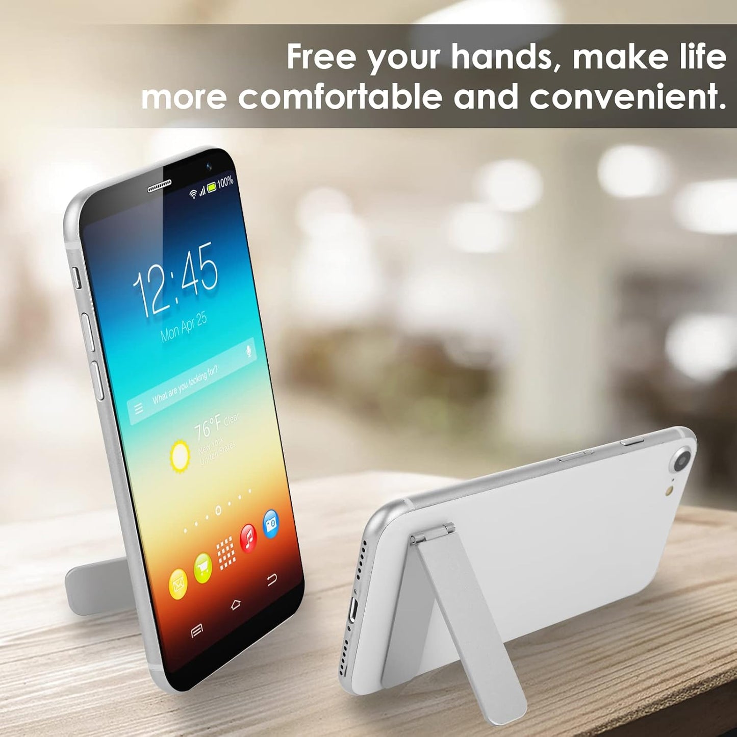 TIESOME Ultra-Thin Cell Phone Holder, Adjustable Mini Alloy Phone Kickstand Portable Foldable Phone Stand Adjustable Angle for Mobile Phone Tablet Universal Model (Black)