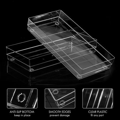 LotFancy Clear Drawer Organizers, 12” x 3” x 2”, Set of 3, Drawer Organizer Trays for Desk, Plastic Storage Bins for Bathroom, Makeup, Utensils, Stackable