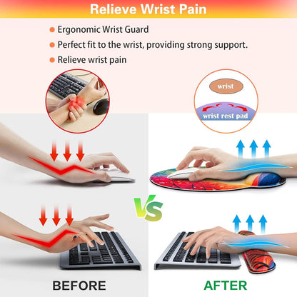 Mouse Pad with Wrist Rest Set, Qomolama 3-in-1 Wrist Support Mouse Pad Set, Floral Gaming Mousepad with Anti-Skid Base,Ergonomic Mouse Pad,Memory Foam Keyboard Gel Wrists Rest