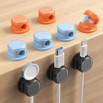 9 Pack Cord Organizer, Spring Cable Management, Adhesive Cute Cable Holder Clips, Phone Charger Wire Keeper for Desk Nightstand Car Office (9-Pack White_Orange_Blue)
