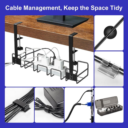 OneLeaf Under Desk Cable Management Tray - No Drill Wire Management Rack for Office, Computer Desk Accessories with Cable Organization