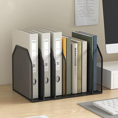 5 Vertical Desk Mail Organizer, Metal Mesh Desktop File Organizer with 5 Vertical Slot - Black, Letter Organizer Rack for Letters, Postcards, Stationery
