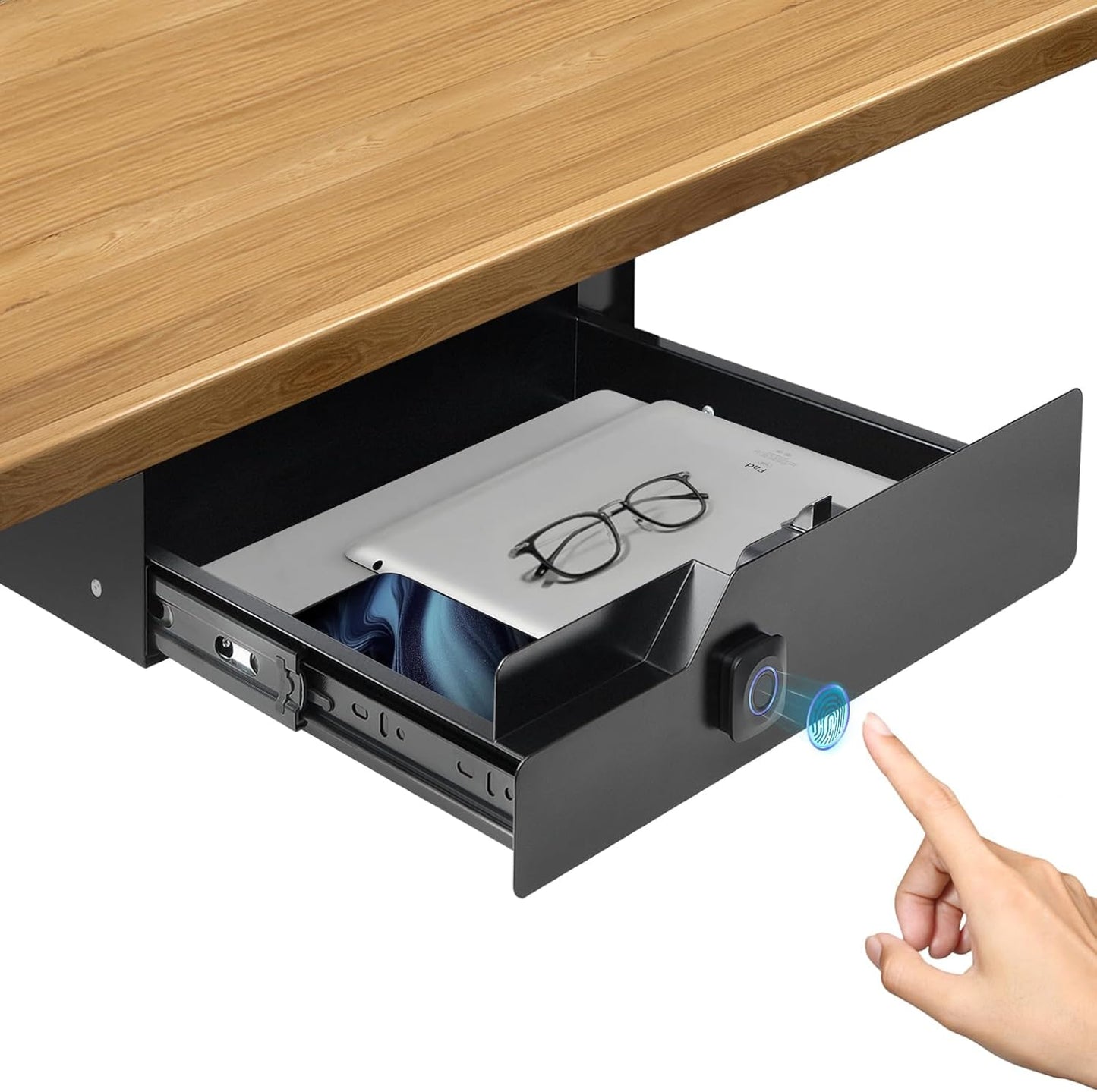 Under Desk Drawer Storage with Lock, Metal Undermount Table Drawer, Ball Bearing Slides Out Tray Organizer for Paper, Pencil, and Laptop 16"x11.8"x3.6", White