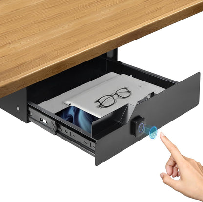 Under Desk Drawer Storage with Lock, Metal Undermount Table Drawer, Ball Bearing Slides Out Tray Organizer for Paper, Pencil, and Laptop 16"x11.8"x3.6", White